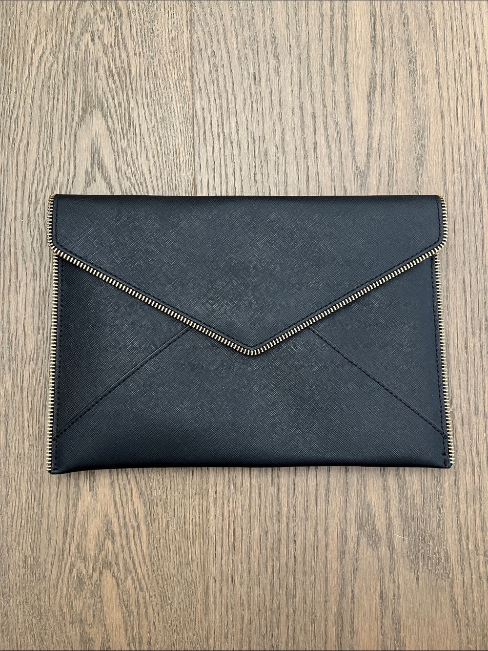 Rebecca Minkoff Black Envelope Clutch with Gold Zipper Trim